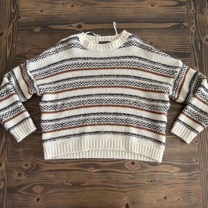 Women Elsamanda Anthropologie Striped Cropped Sweater L Italy Wool Blend